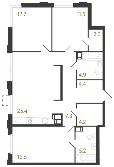 Трёхкомнатная квартира №1059 в ЖК Струны 2 оч. - 94.5 м²  - №2