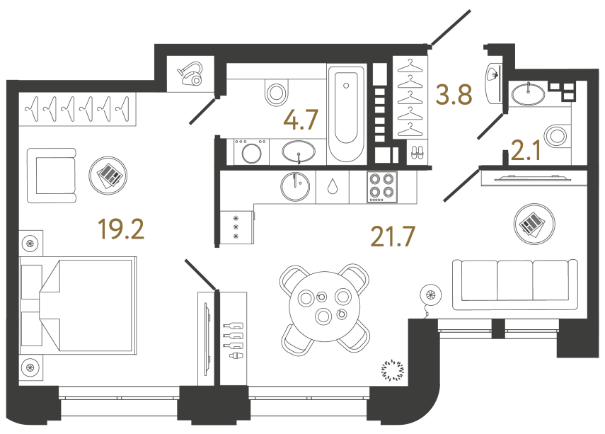 Однокомнатная квартира №10 в ЖК Коллекционер - 51.5 м²