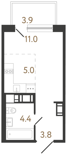 Студия №188 в ЖК Передвижники 2 - 24.2 м²  - №2