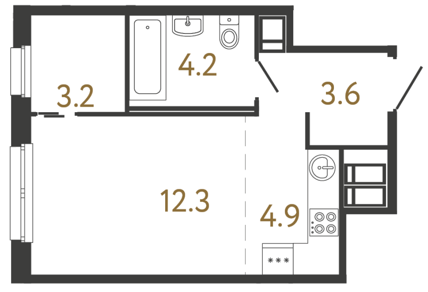 Студия №238 в ЖК Передвижники - 28.2 м²  - №2