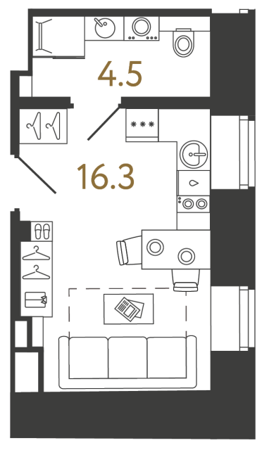 Однокомнатный номер №75 в ЖК Типография - 20.8 м²