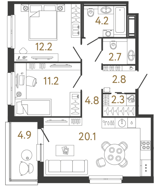 Двухкомнатная квартира №340 в ЖК Передвижники - 60.3 м²