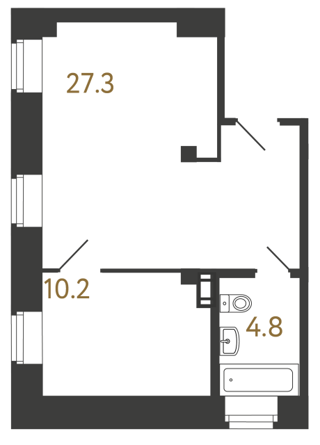 Однокомнатный номер №84 в ЖК Типография - 42.3 м²  - №2