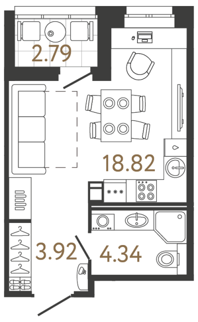 Студия №486 в ЖК Ultra City 3 - 27.08 м²