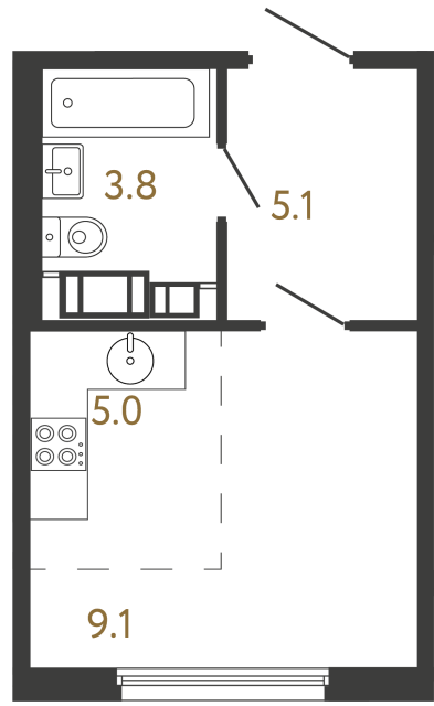 Студия №5 в ЖК Гений - 23 м²  - №2