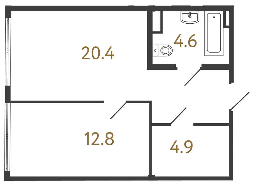 Однокомнатный номер №170 в ЖК Типография - 42.7 м²  - №2