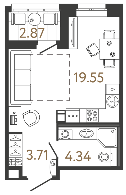 Студия №488 в ЖК Ultra City 3 - 27.38 м²