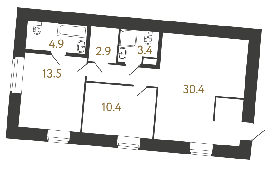 Двухкомнатный номер №113 в ЖК Типография - 65.5 м²  - №2