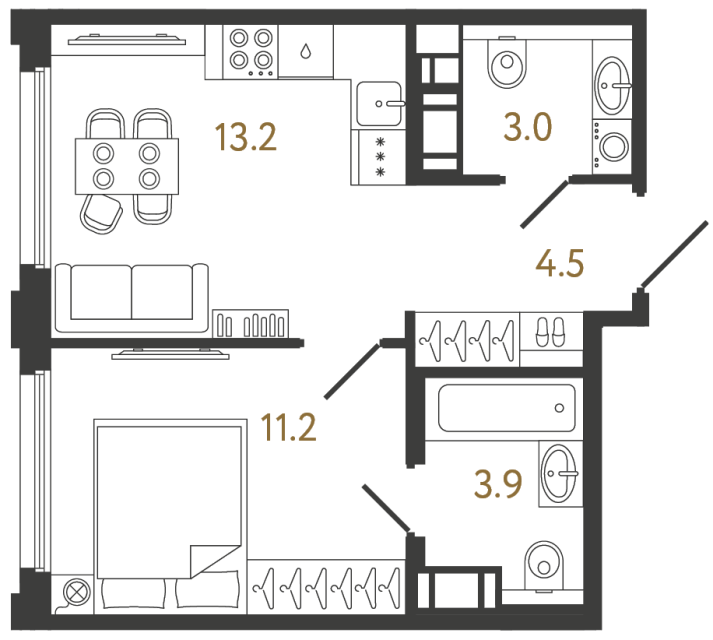 Однокомнатная квартира №366 в ЖК Гений - 35.8 м²