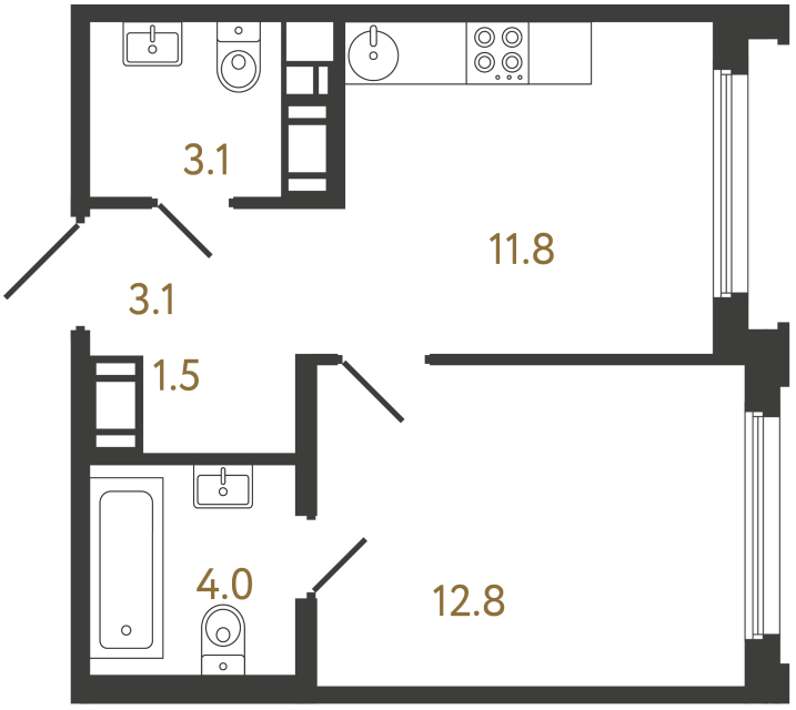 Однокомнатная квартира №853 в ЖК Гений - 36.3 м²  - №2