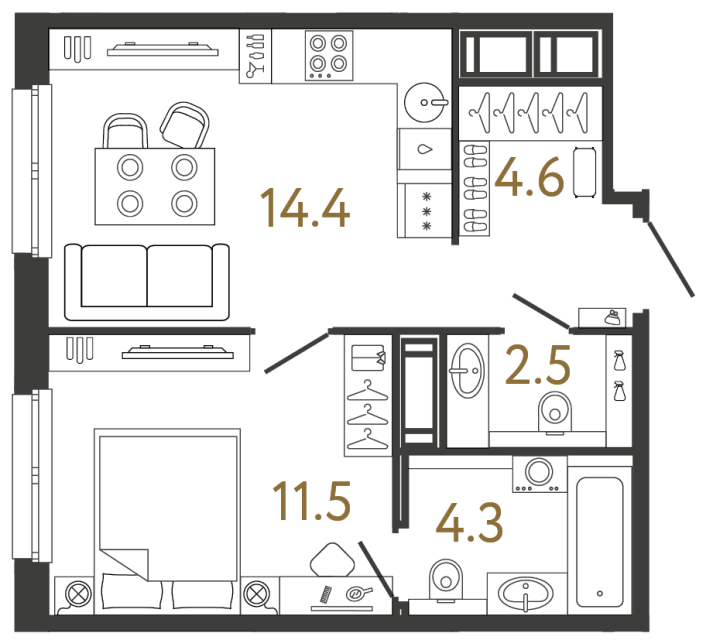 Однокомнатная квартира №77 в ЖК Передвижники - 37.3 м²