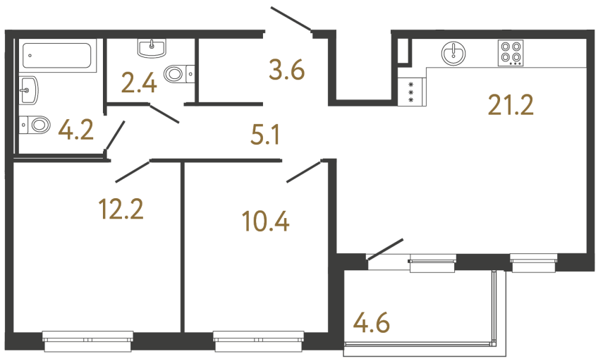 Двухкомнатная квартира №148 в ЖК Передвижники - 59.1 м²  - №2