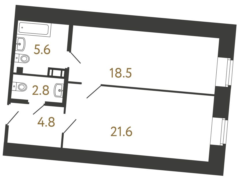 Однокомнатный номер №110 в ЖК Типография - 53.3 м²  - №2