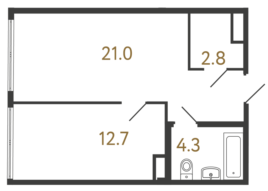 Однокомнатный номер №169 в ЖК Типография - 40.8 м²  - №2