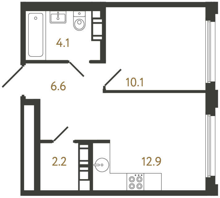 Однокомнатная квартира №1000 в ЖК Гений - 35.9 м²  - №2
