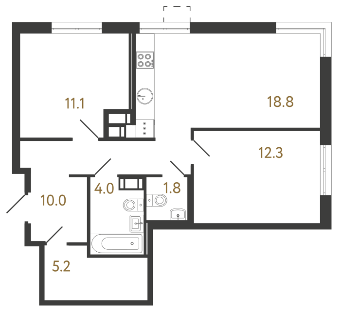 Двухкомнатная квартира №540 в ЖК Струны - 63.2 м²  - №2