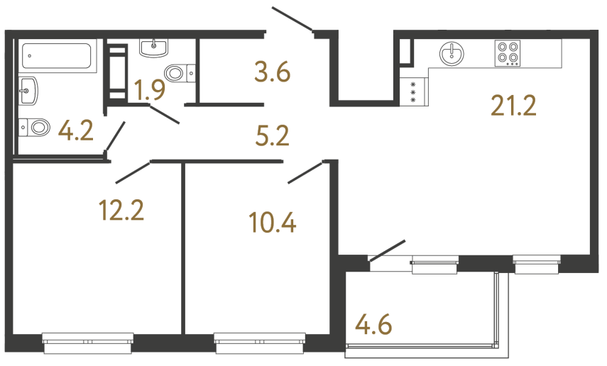 Двухкомнатная квартира №152 в ЖК Передвижники - 58.7 м²  - №2