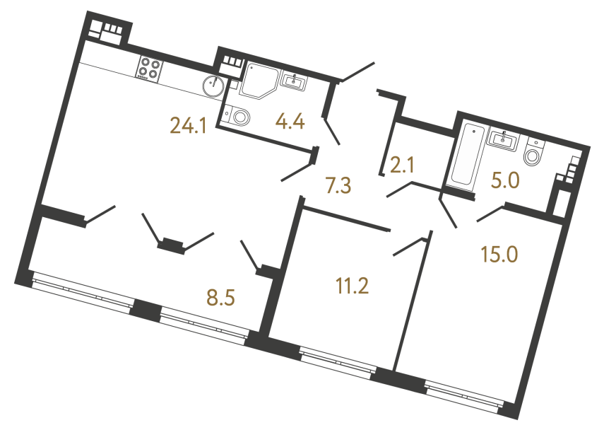 Двухкомнатная квартира №34 в ЖК Миръ - 69.1 м²  - №2