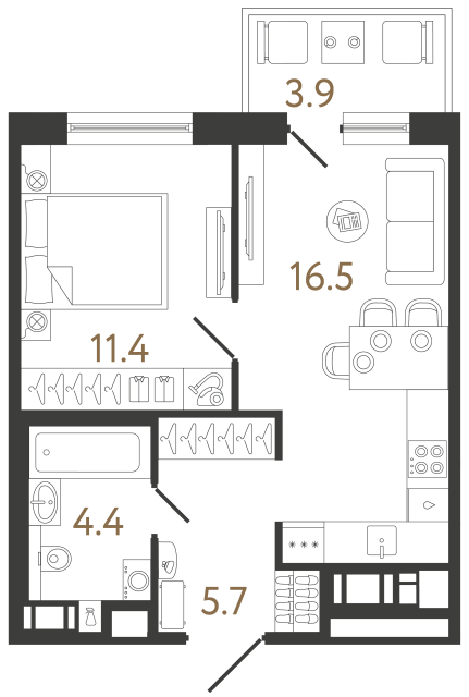 Однокомнатная квартира №126 в ЖК Передвижники 2 - 38 м²