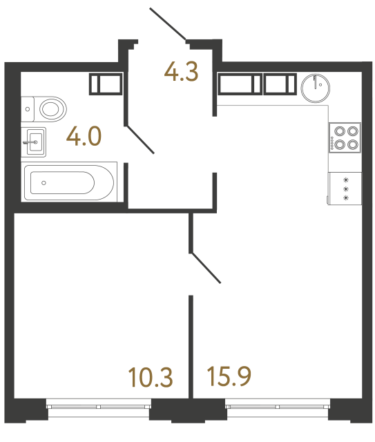 Однокомнатная квартира №804 в ЖК Струны 2 оч. - 34.5 м²  - №2