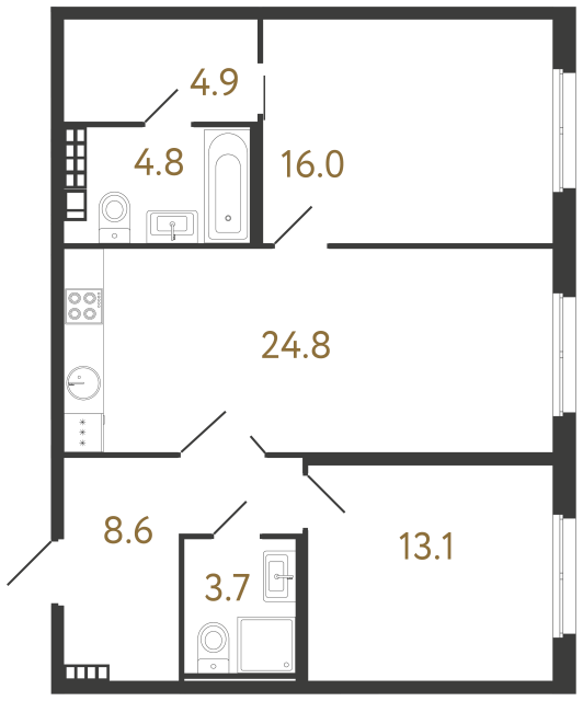 Двухкомнатная квартира №118 в ЖК Визионер - 75.9 м²  - №2