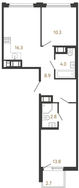 Двухкомнатная квартира №4 в ЖК Гений - 56.1 м²  - №2