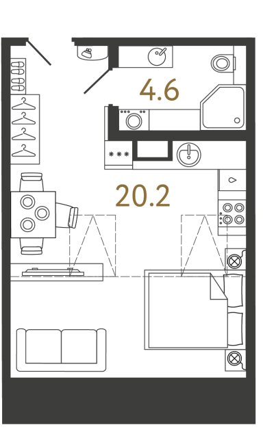 Однокомнатные апартаменты №23 в ЖК Типография - 24.8 м²