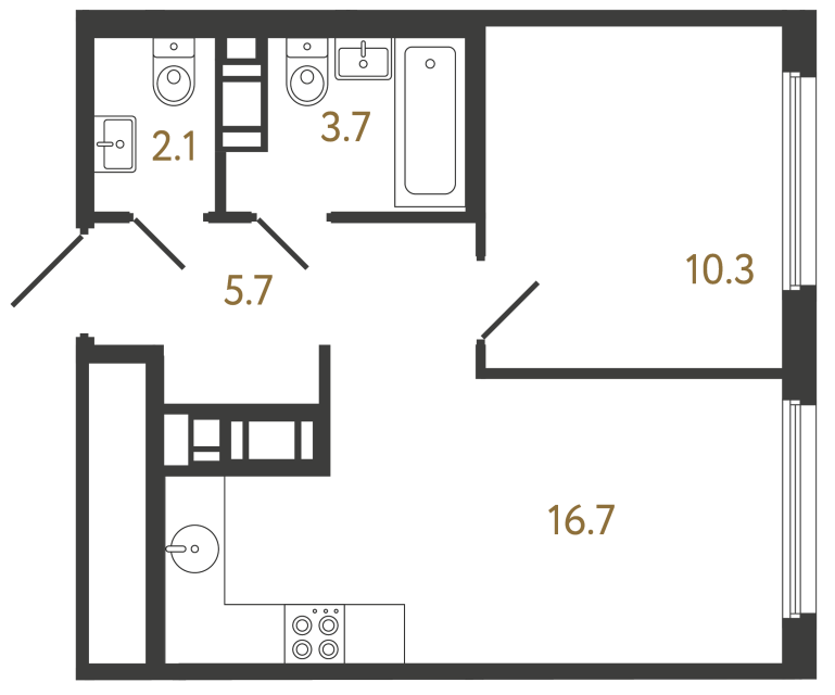 Однокомнатная квартира №386 в ЖК Гений - 38.5 м²  - №2