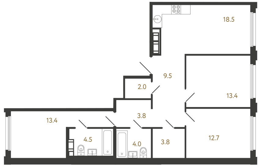 Трёхкомнатная квартира №395 в ЖК Гений - 85.6 м²  - №2