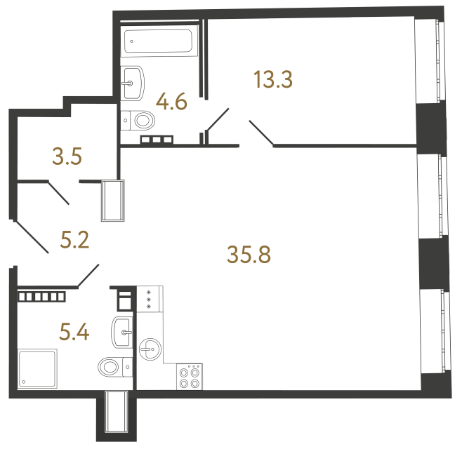 Однокомнатные апартаменты №101 в ЖК Светоч - 67.8 м²  - №2