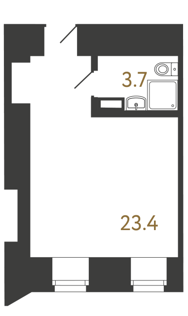 Однокомнатный номер №3 в ЖК Типография - 27.1 м²  - №2
