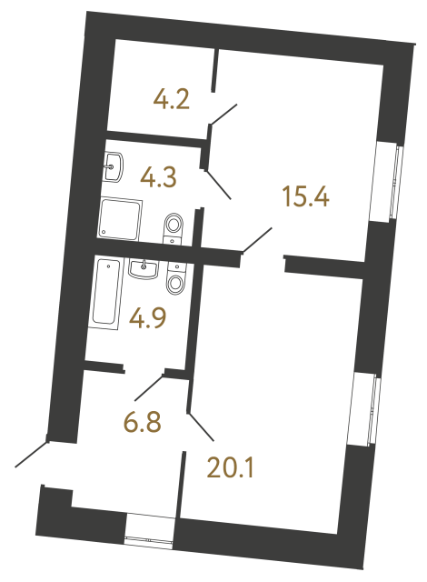 Однокомнатный номер №153 в ЖК Типография - 55.7 м²  - №2