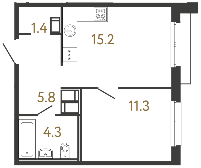Однокомнатная квартира №219 в ЖК Передвижники - 38 м²  - №2