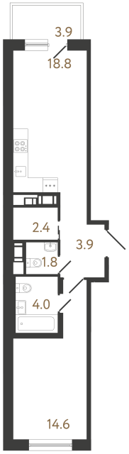 Однокомнатная квартира №364 в ЖК Передвижники 2 - 45.5 м²  - №2