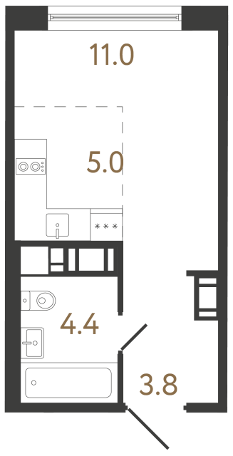Студия №387 в ЖК Передвижники 2 - 24.2 м²  - №2