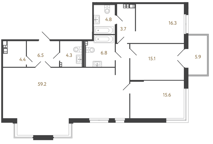 Трёхкомнатный номер №14 в комплексе «Репин» - 136.7 м²  - №2