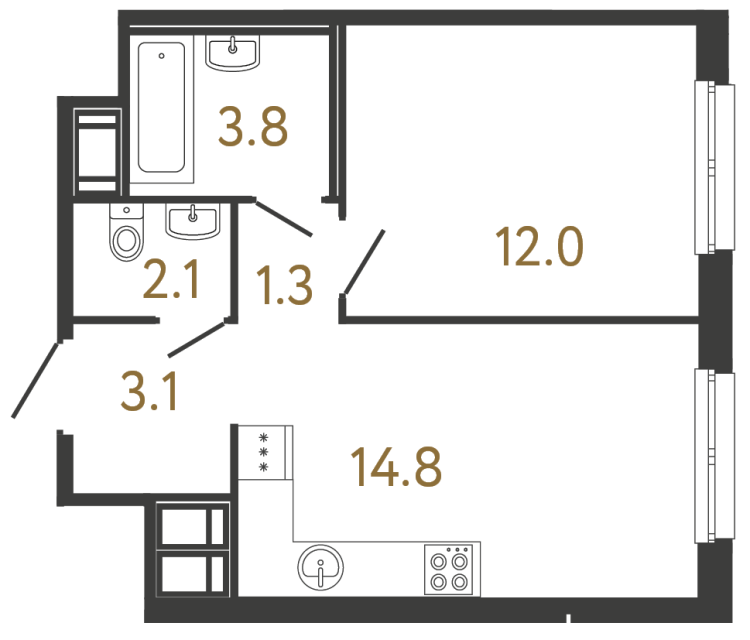 Однокомнатная квартира №17 в ЖК Передвижники - 37.1 м²  - №2