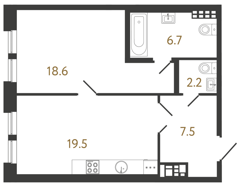 Однокомнатная квартира №53 в ЖК Коллекционер - 54.5 м²  - №2