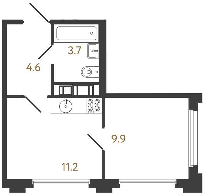 Однокомнатная квартира №567 в ЖК Гений - 29.4 м²  - №2