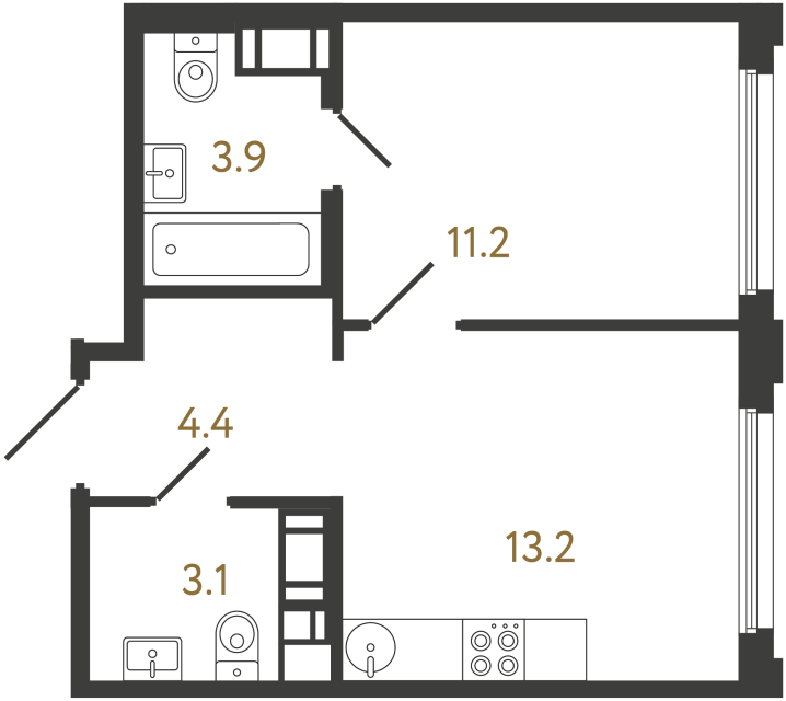 Однокомнатная квартира №852 в ЖК Гений - 35.8 м²  - №2