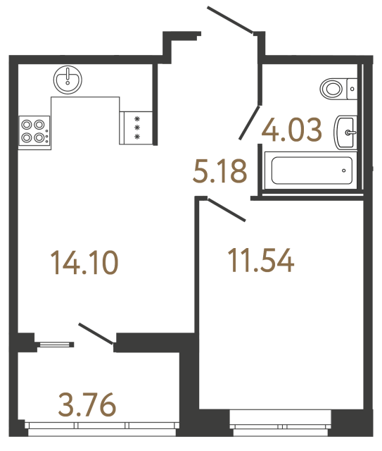 Однокомнатная квартира №707 в ЖК Ultra City 3 - 34.85 м²  - №2