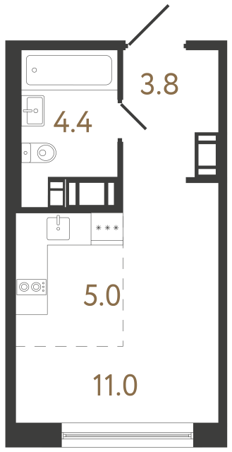 Студия №15 в ЖК Передвижники 2 - 24.2 м²  - №2