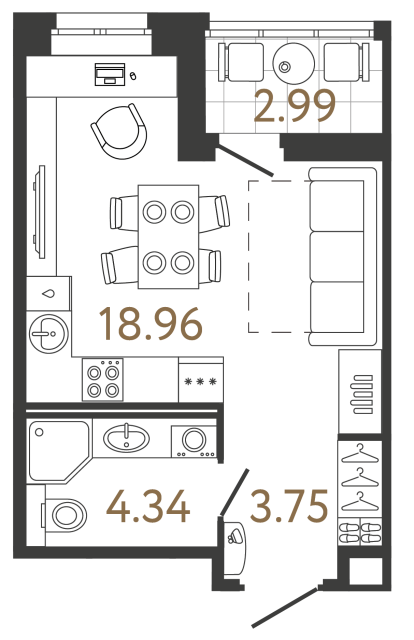 Студия №476 в ЖК Ultra City 3 - 27.05 м²
