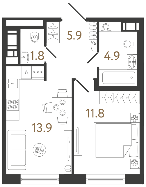 Однокомнатная квартира №91 в ЖК Передвижники 2 - 38.3 м²