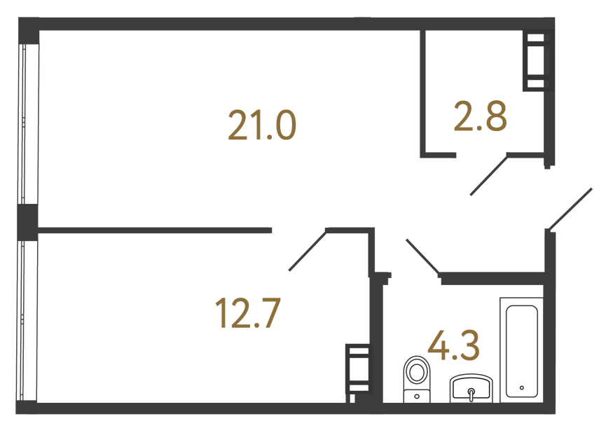 Однокомнатный номер №165 в ЖК Типография - 40.8 м²  - №2