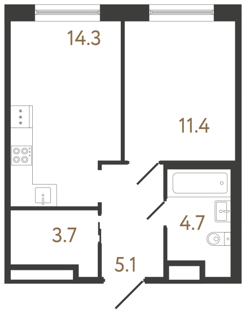Однокомнатная квартира №151 в ЖК Передвижники 2 - 39.2 м²  - №2