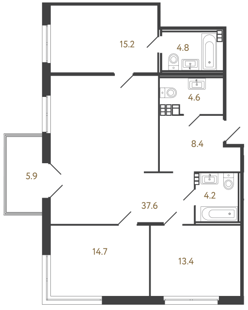 Трёхкомнатный номер №20 в комплексе «Репин» - 102.9 м²  - №2