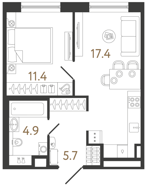 Однокомнатная квартира №9 в ЖК Передвижники 2 - 39.4 м²
