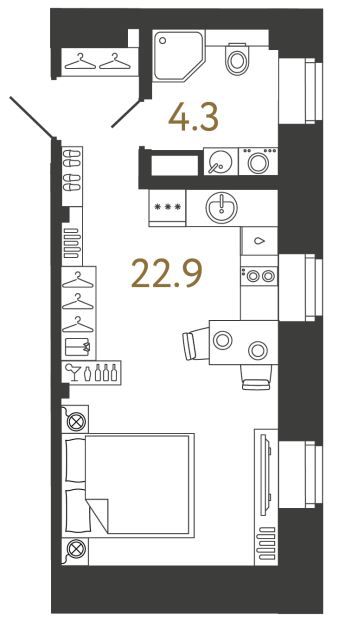 Однокомнатный номер №90 в ЖК Типография - 27.2 м²