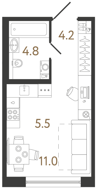 Студия №2 в ЖК Передвижники 2 - 25.5 м²